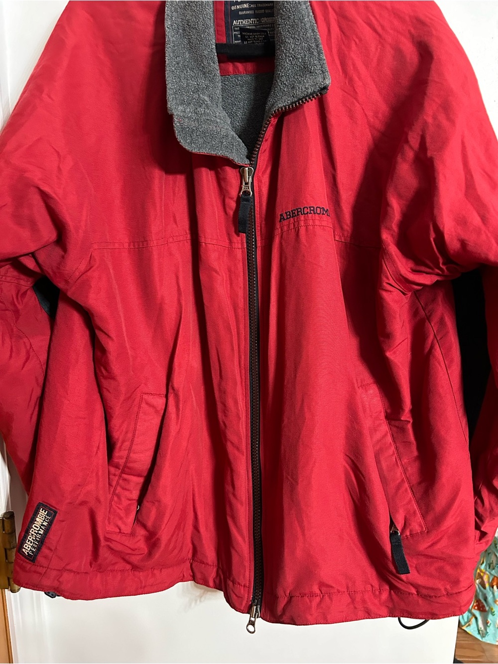 Abercrombie & Fitch Red Jacket with Gray Fleece Collar